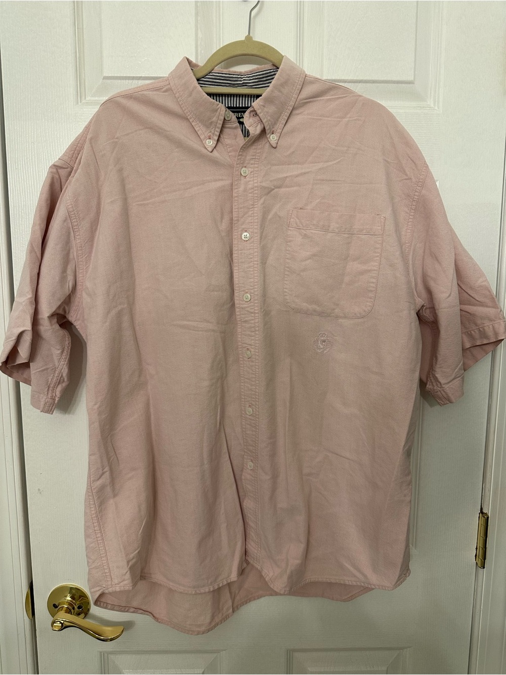 Ivy crew Men's Solid Cotton Button-Up Shirt Short Sleeve XL Pink Button-Down